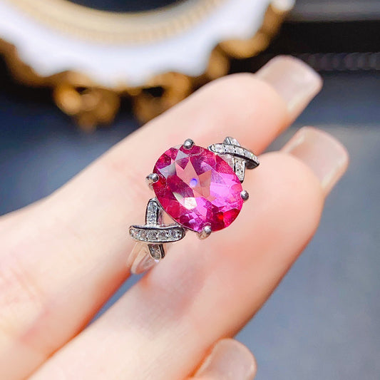 S925 Silver Natural Pink Topaz Ring